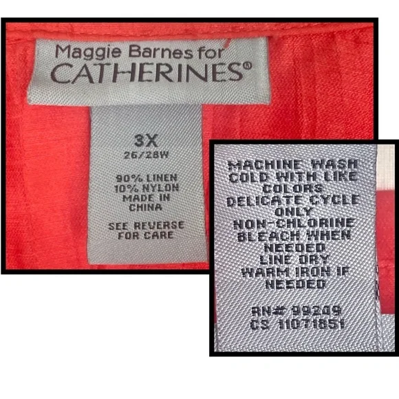 Catherines MB Salmon Crinkle Linen Blend Open Front Collared Jacket, [3x 26/28W] - Picture 3 of 7